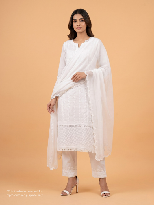 3 Piece Pure Cotton Voile Kurta Set with Exquisite Chikankari & Shadow Work