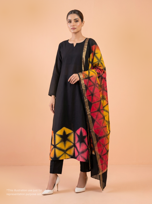 A Fusion of Artistry and Elegance: Hand-Dyed Kurta Set with Multicolour Dupatta