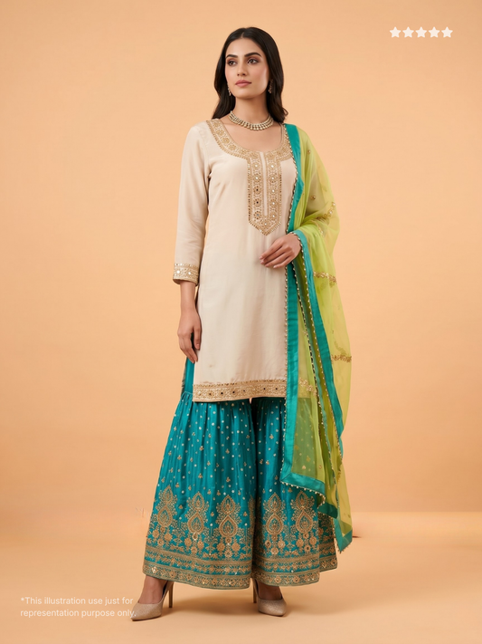 Beautiful Kurta with Silk Bandhani sharara