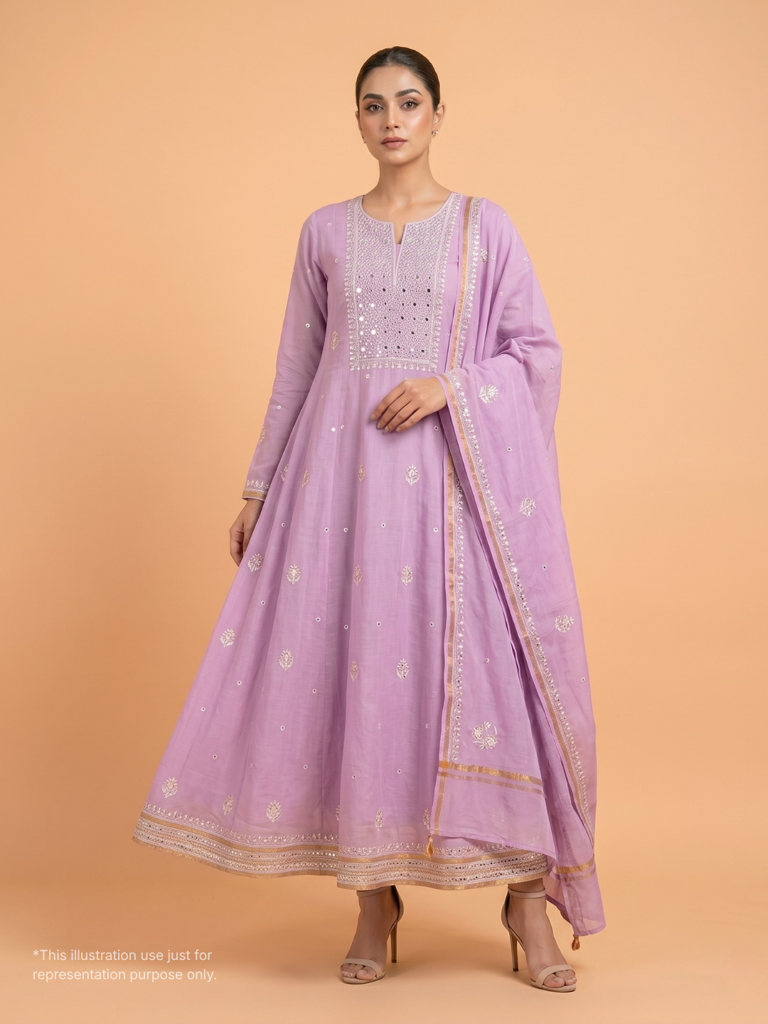 Blush Pink Mirror & Moti Work Kurta Set – Semi-Stitched