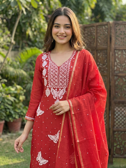 Teal orange kurta set with dupatta Unstitched