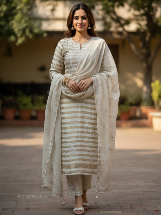 Chanderi Silk Ivory Kurta Sets