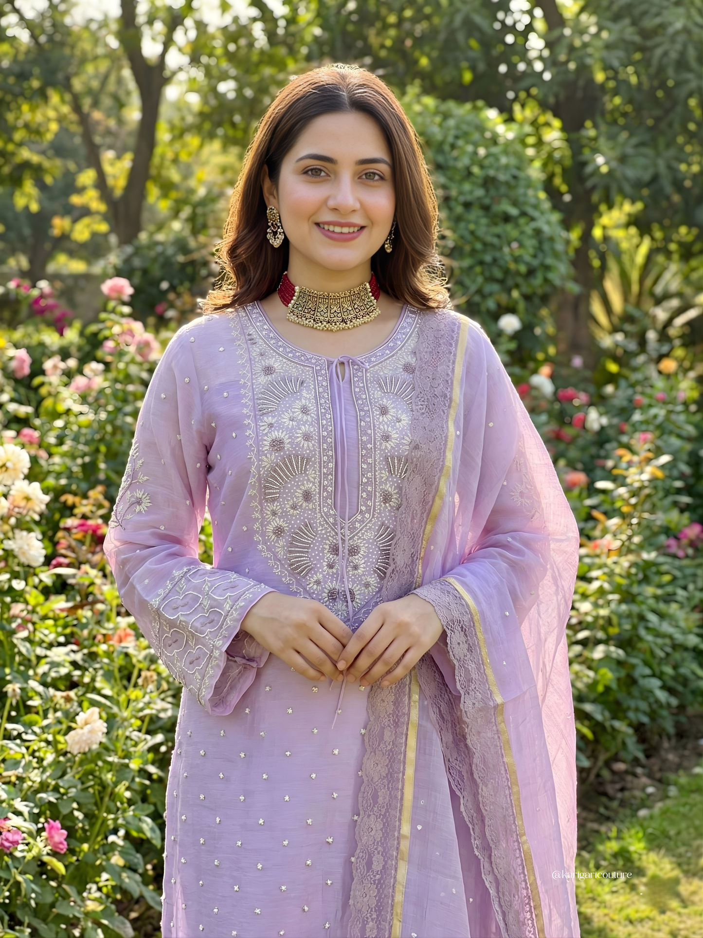 Lavender mulmul kurta and dupatta set