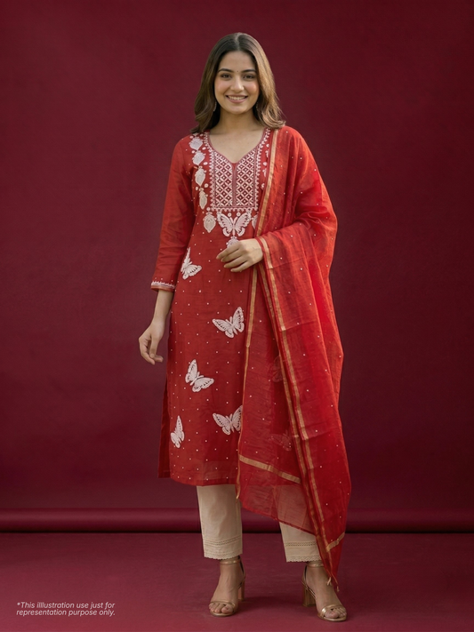 Teal orange kurta set with dupatta Unstitched