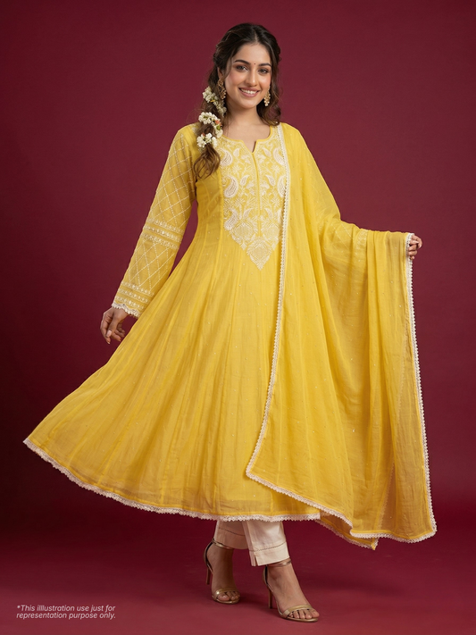 Sunshine Yellow Pearl-Embroidered Anarkali Set