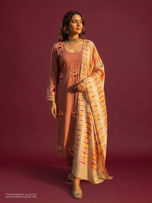 Tan orange Boolan kurta with shawl