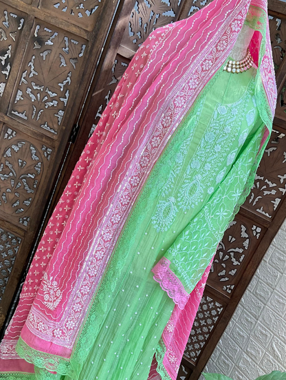 Timeless Charm – Handcrafted Mulmul Anarkali Ensemble