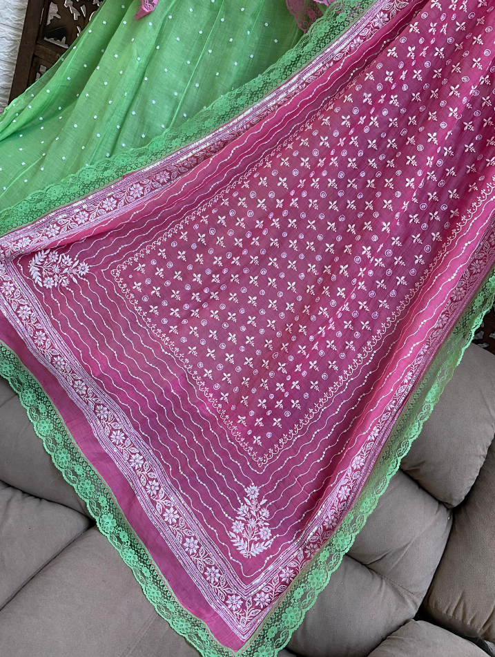 Timeless Charm – Handcrafted Mulmul Anarkali Ensemble