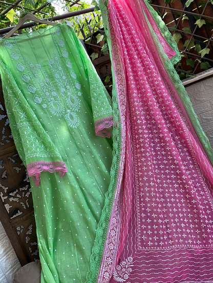 Timeless Charm – Handcrafted Mulmul Anarkali Ensemble