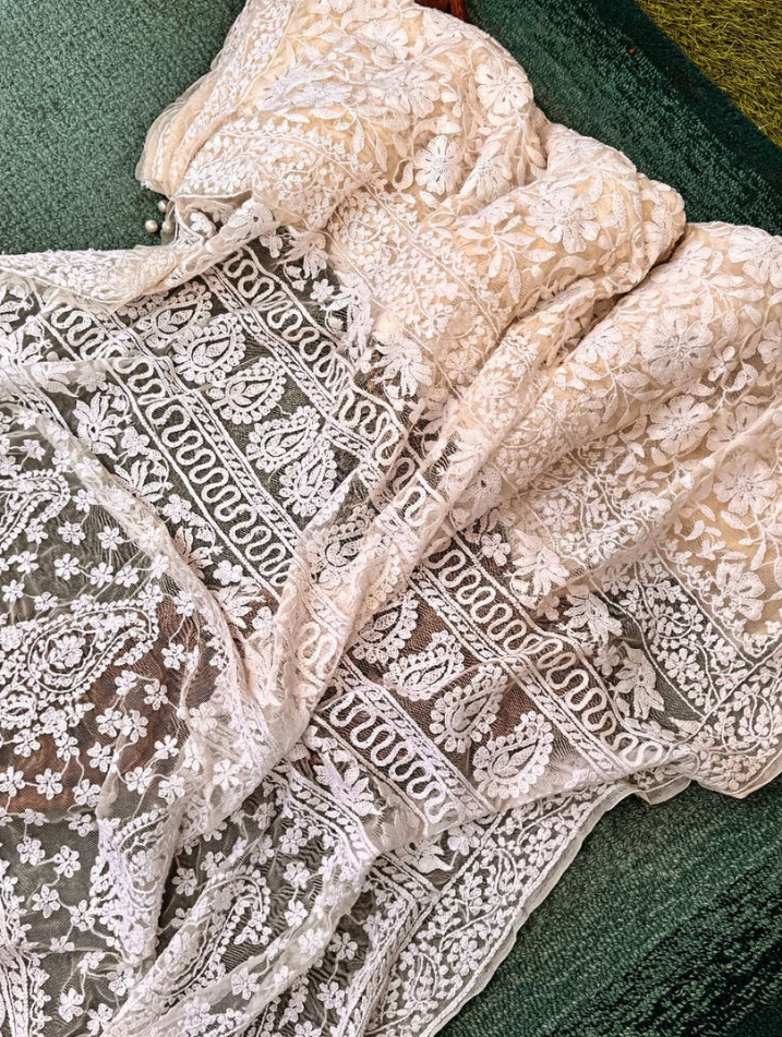 Softest Net Fabric Saree with Superfine Chikankari