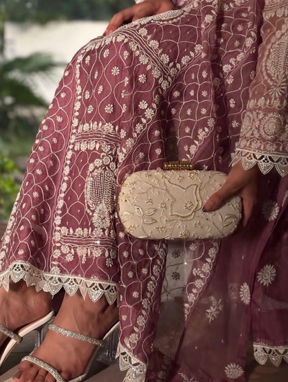 Timeless Mulmul Anarkali Handcrafted Chikankari with Pearls, Cutdana & Patti Work