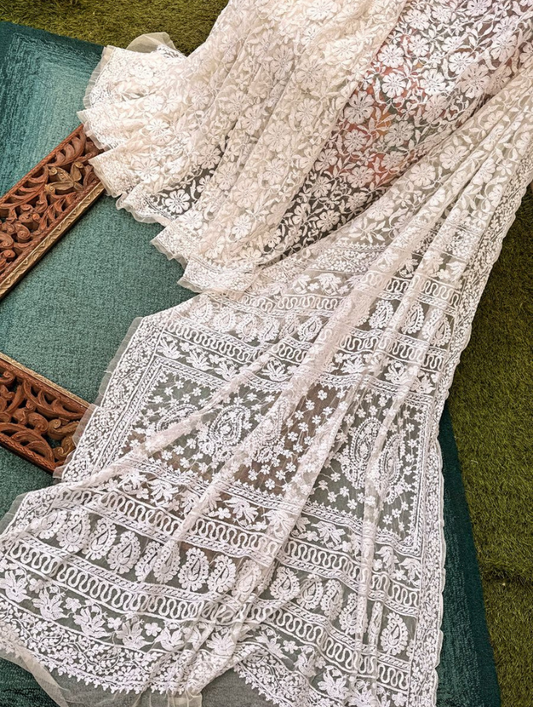 Softest Net Fabric Saree with Superfine Chikankari