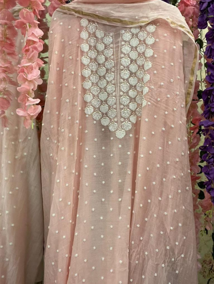 Subtle Elegance – Mulmul Chikankari Set with Pearl & Cutdana Accents