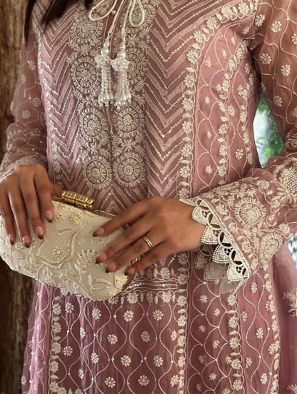 Timeless Mulmul Anarkali Handcrafted Chikankari with Pearls, Cutdana & Patti Work