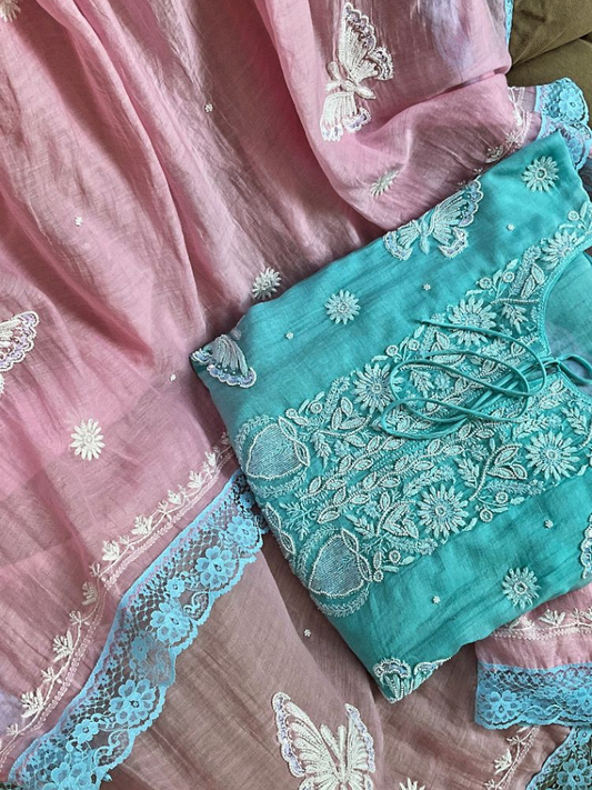 Pure Mulmul Kurta Dupatta Set with Cotton Bottom
