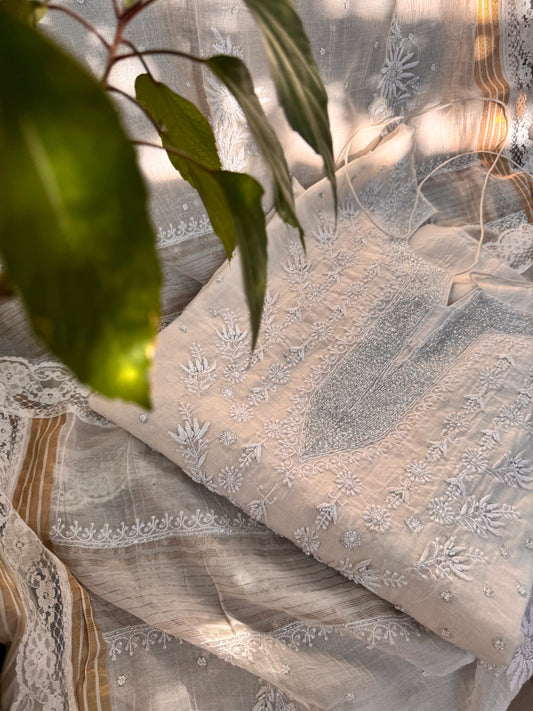 Semi Stitched Ivory Kurta Suit Set