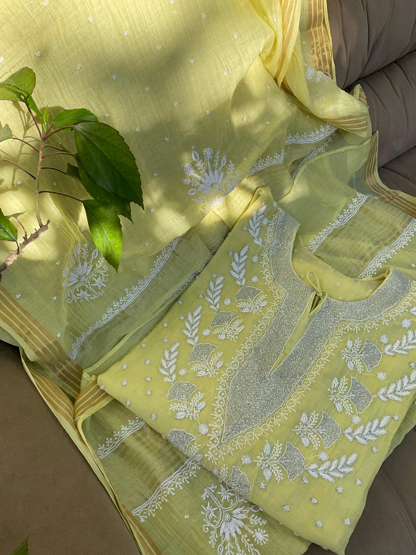 Semi-Stitched Mulmul Fabric in Lemon Yellow Hue