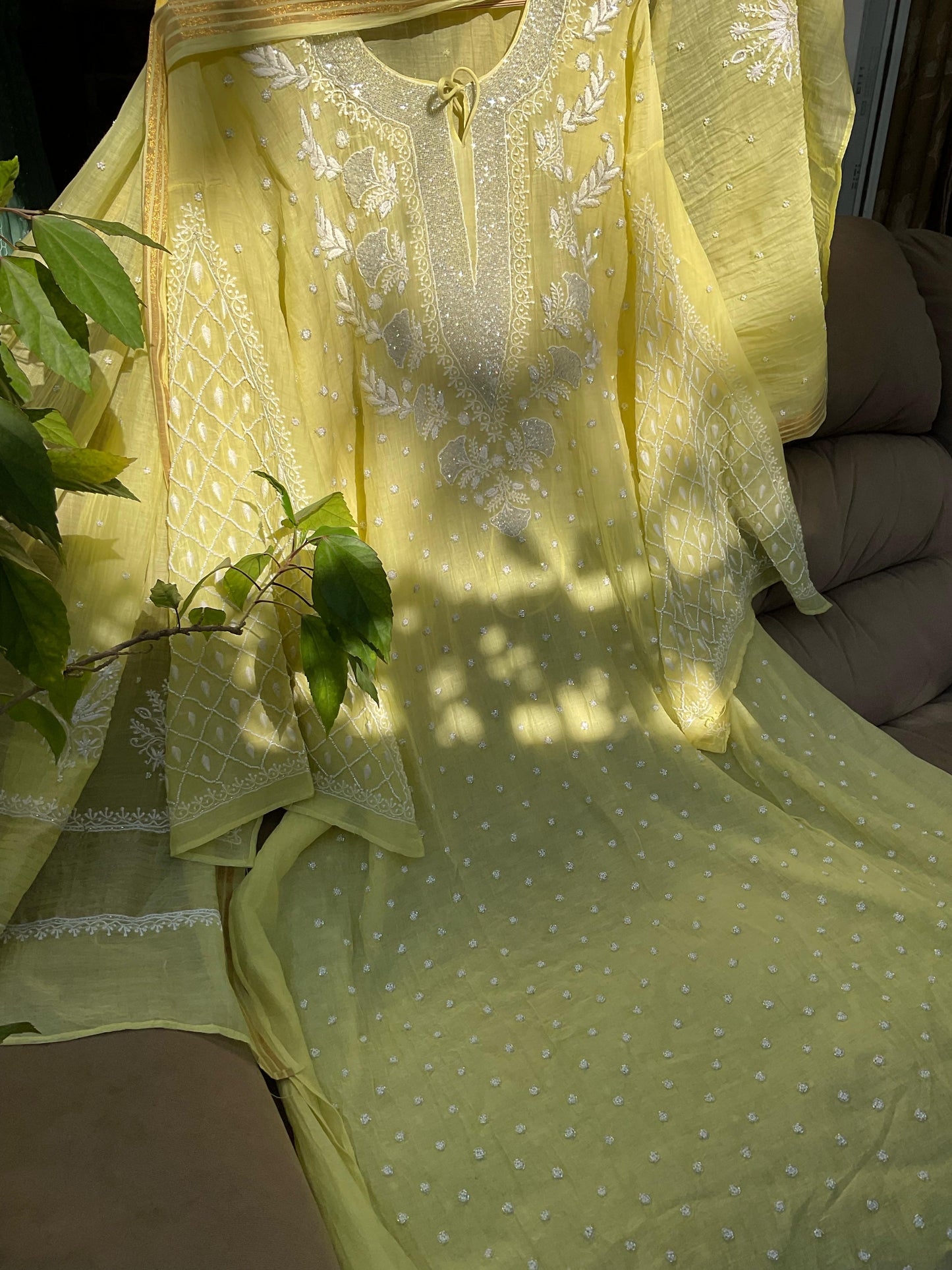 Semi-Stitched Mulmul Fabric in Lemon Yellow Hue