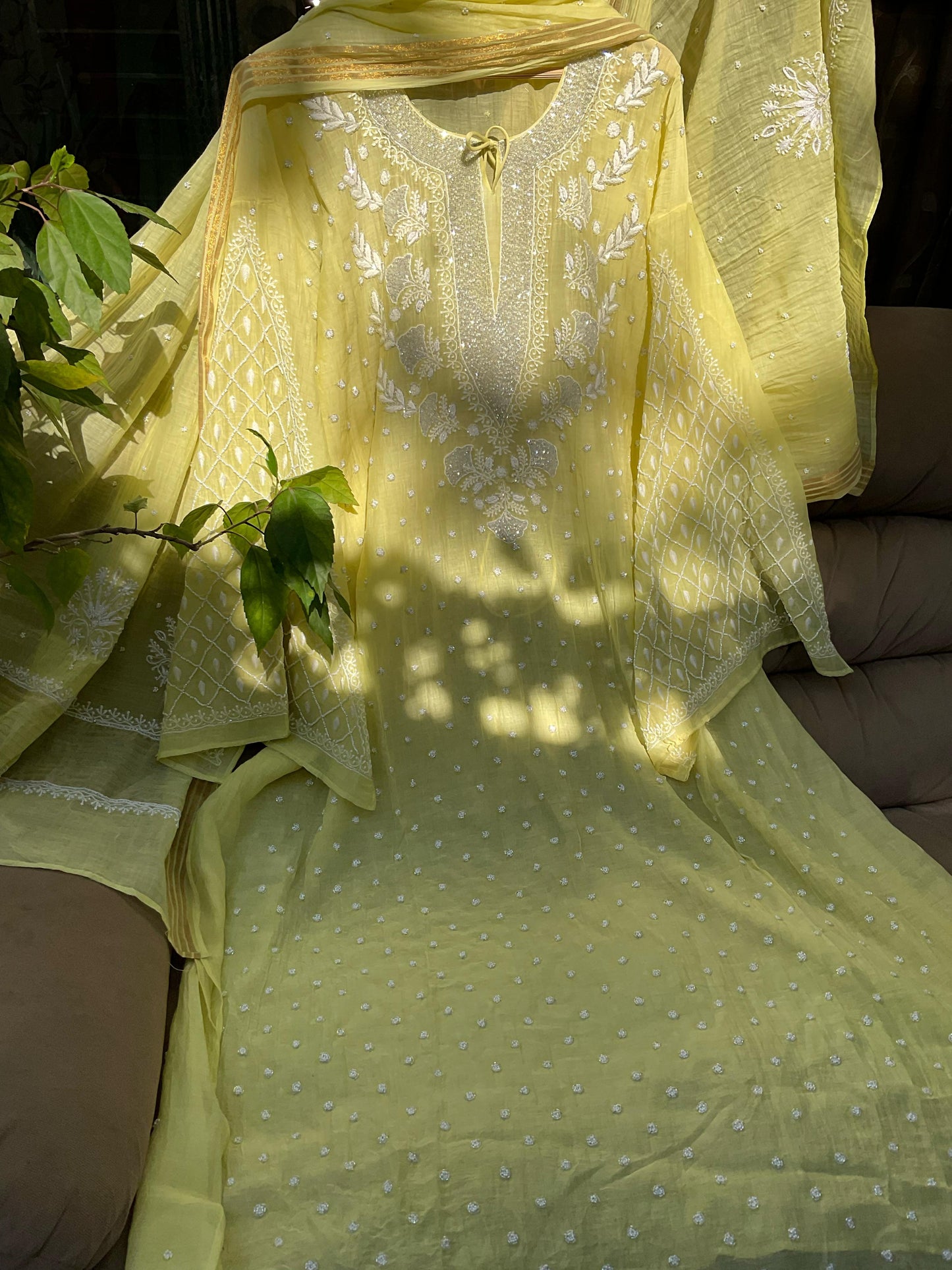 Semi-Stitched Mulmul Fabric in Lemon Yellow Hue