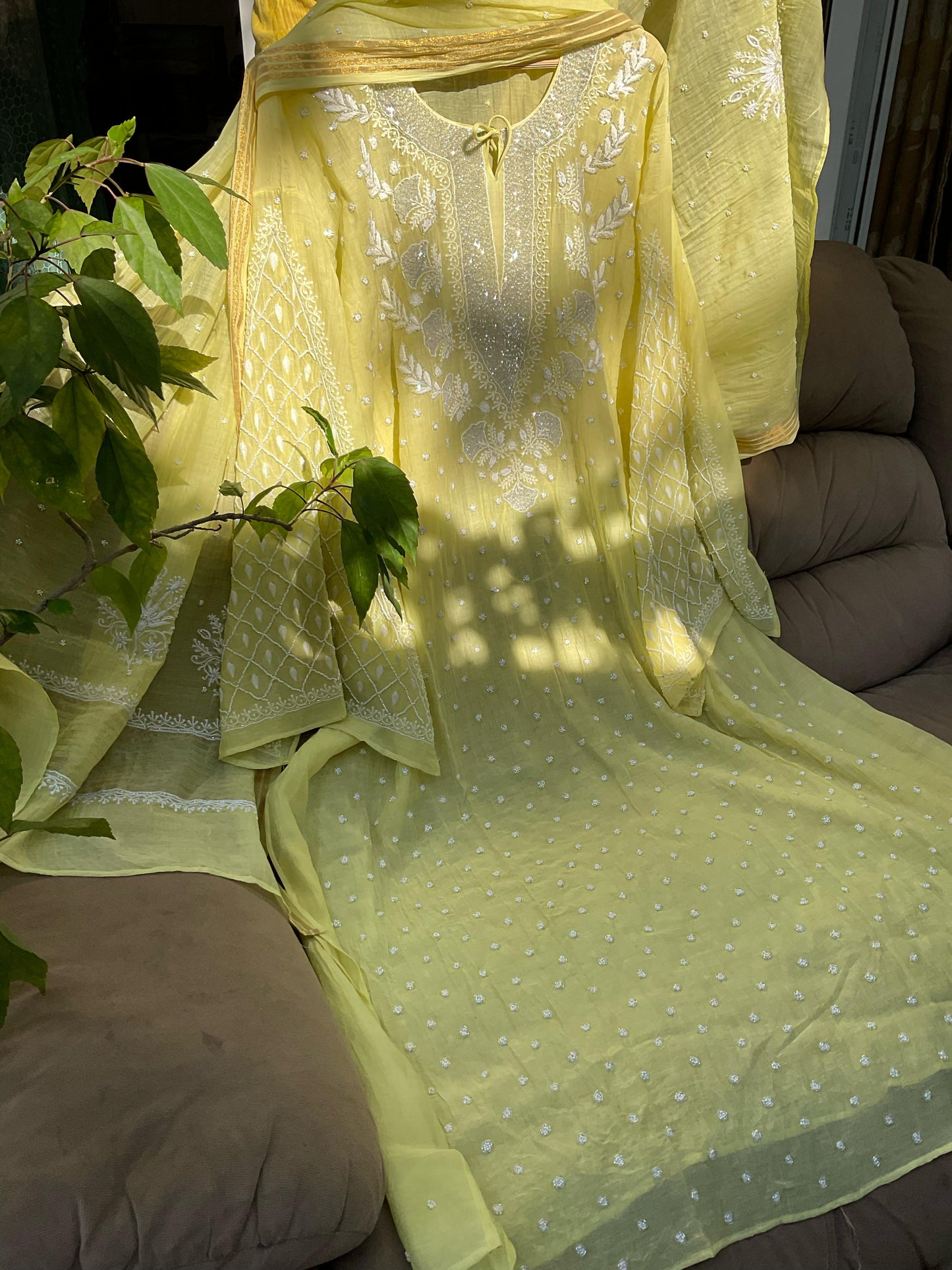 Semi-Stitched Mulmul Fabric in Lemon Yellow Hue