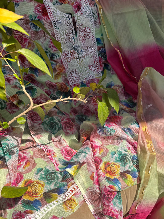 Un Stitched Kota Kurta with Double-Shaded Kota Dupatta,