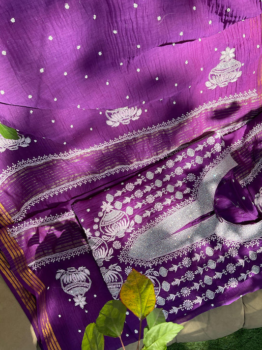 Semi Stitched Mulmul Kurta Dupatta