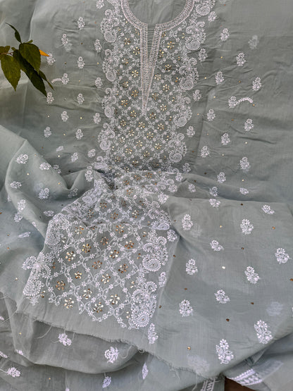 Cotton voile kurta with fine Chikanakri