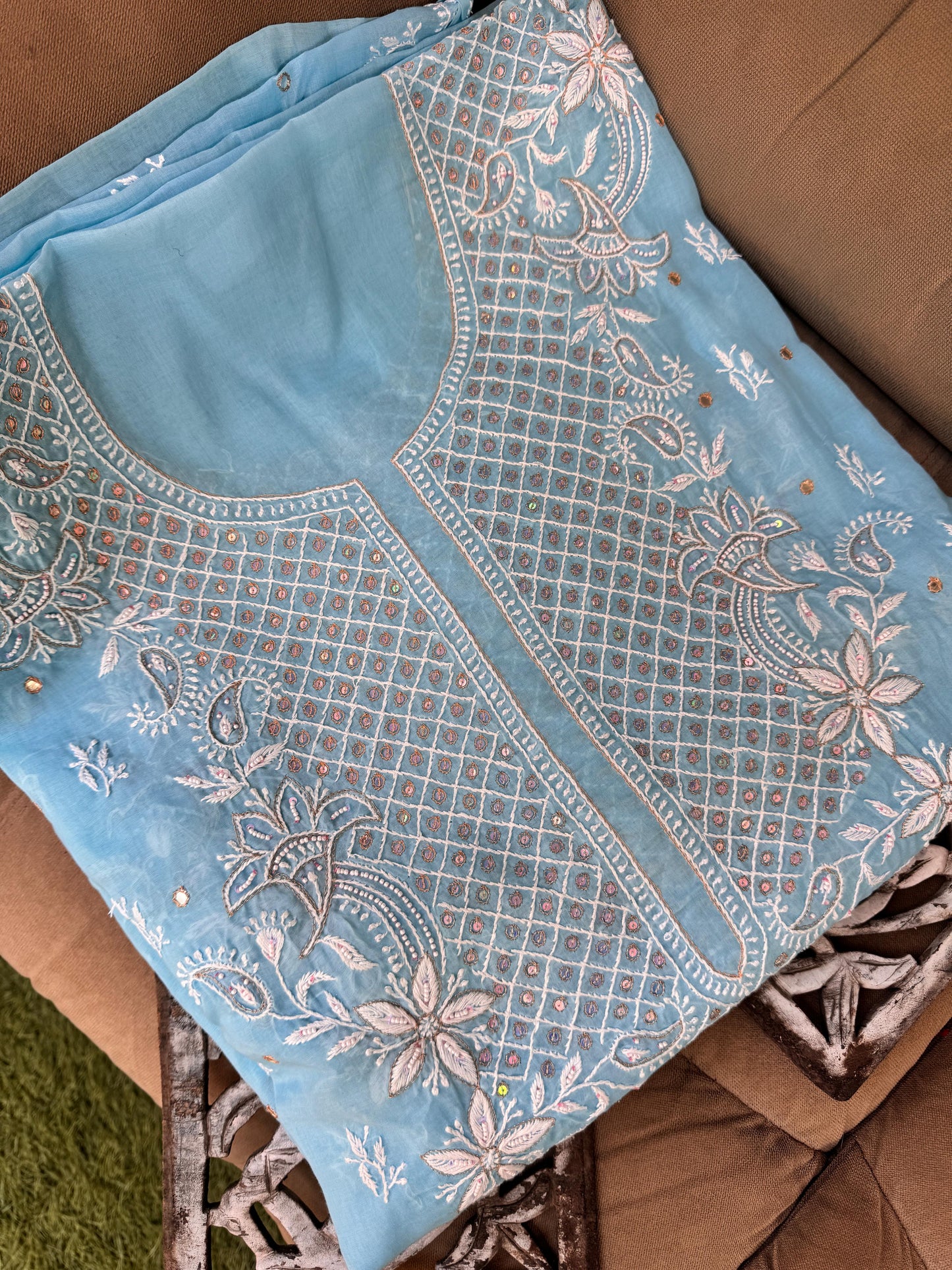 Cotton voile kurta with fine Chikanakri