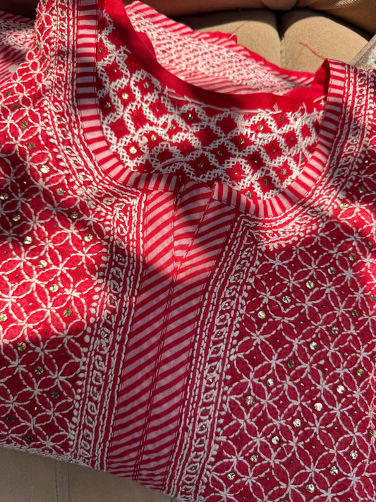 Pure Cotton Anarkali in Lehriya