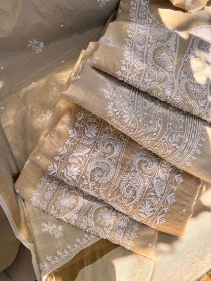 Golden Chanderi Tissue Kurta n Dupatta On Sale
