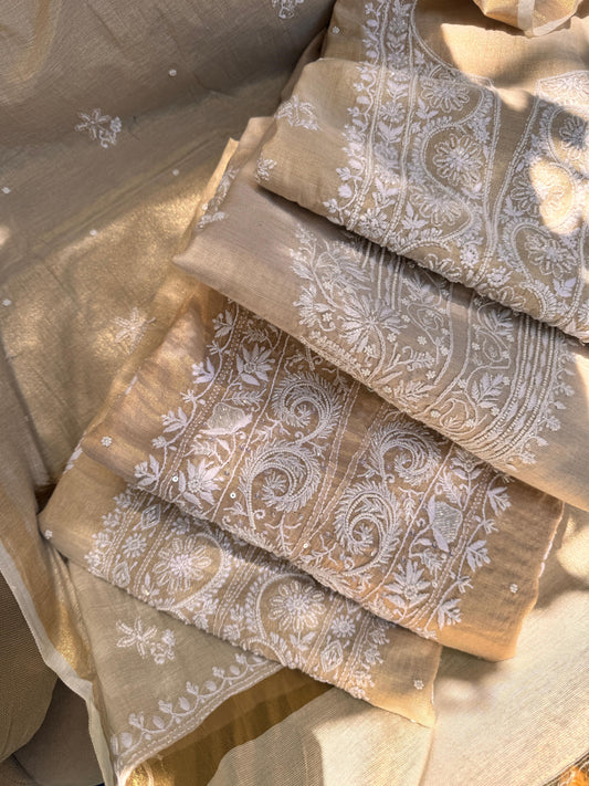 Golden Chanderi Tissue Kurta n Dupatta On Sale