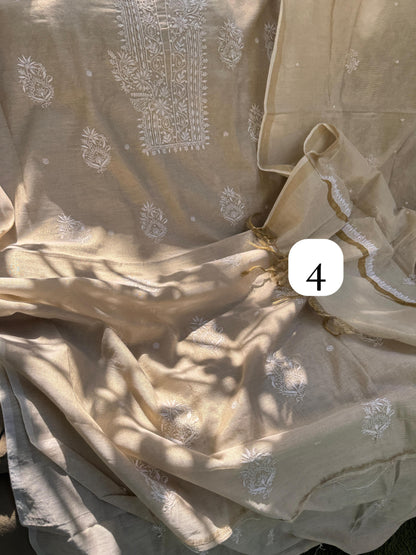 Golden Chanderi Tissue Kurta n Dupatta On Sale