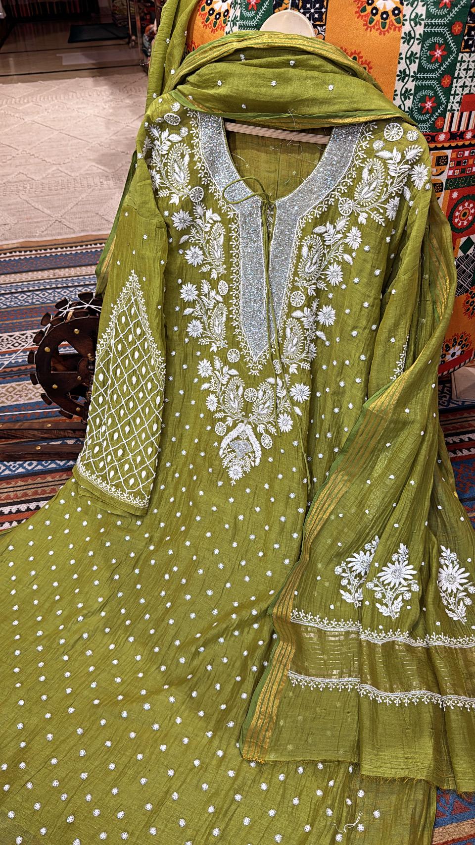 Mulmul Suit Set with Chikankari Embroidery