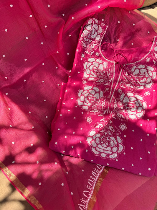 Mulmul Kurta and Dupatta with  Chikankari Embroidery