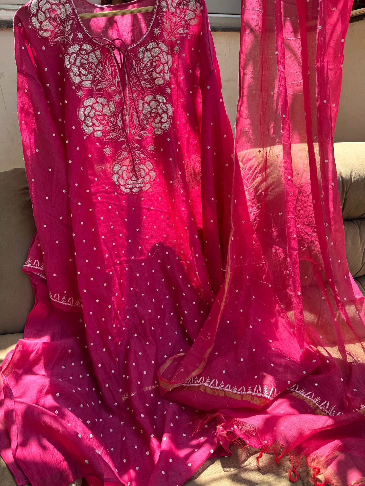 Mulmul Kurta and Dupatta with  Chikankari Embroidery