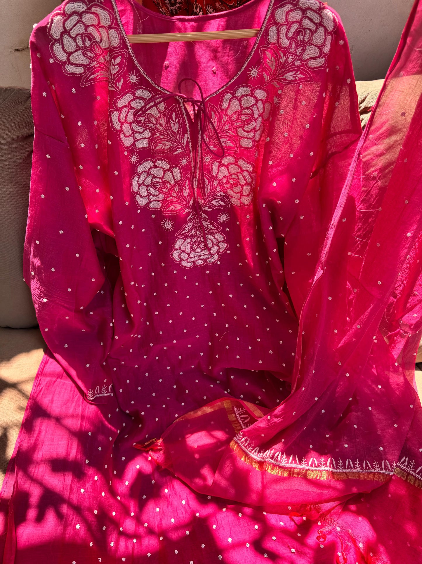 Mulmul Kurta and Dupatta with  Chikankari Embroidery