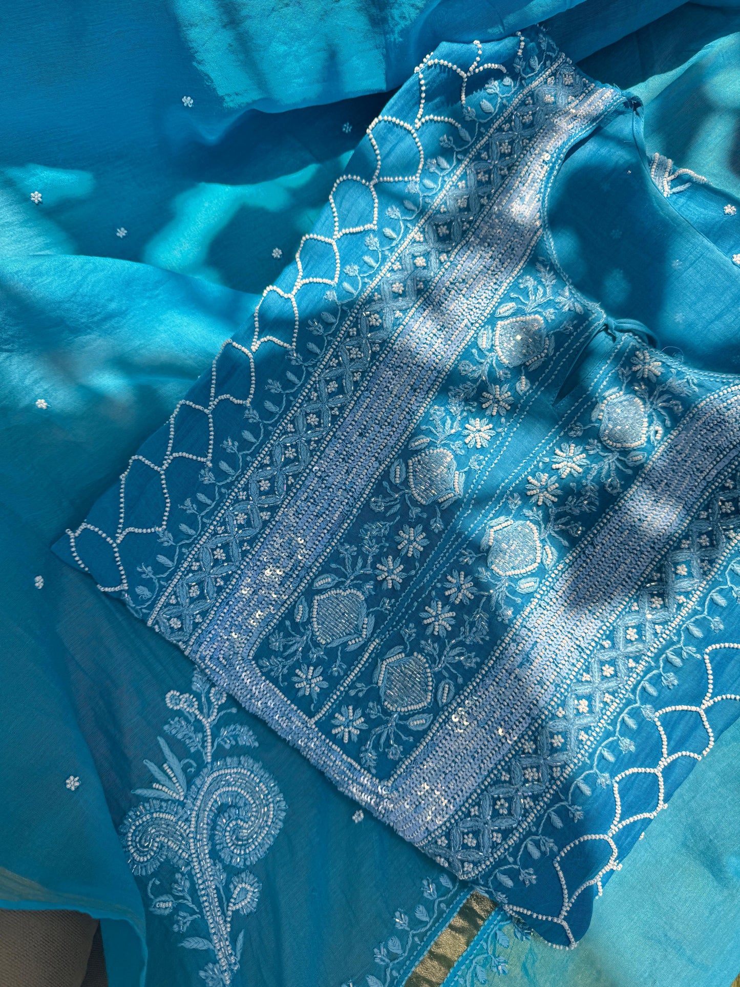 Semi-stitched Mulmul Kurta with Gorgeously Embroidered Dupatta