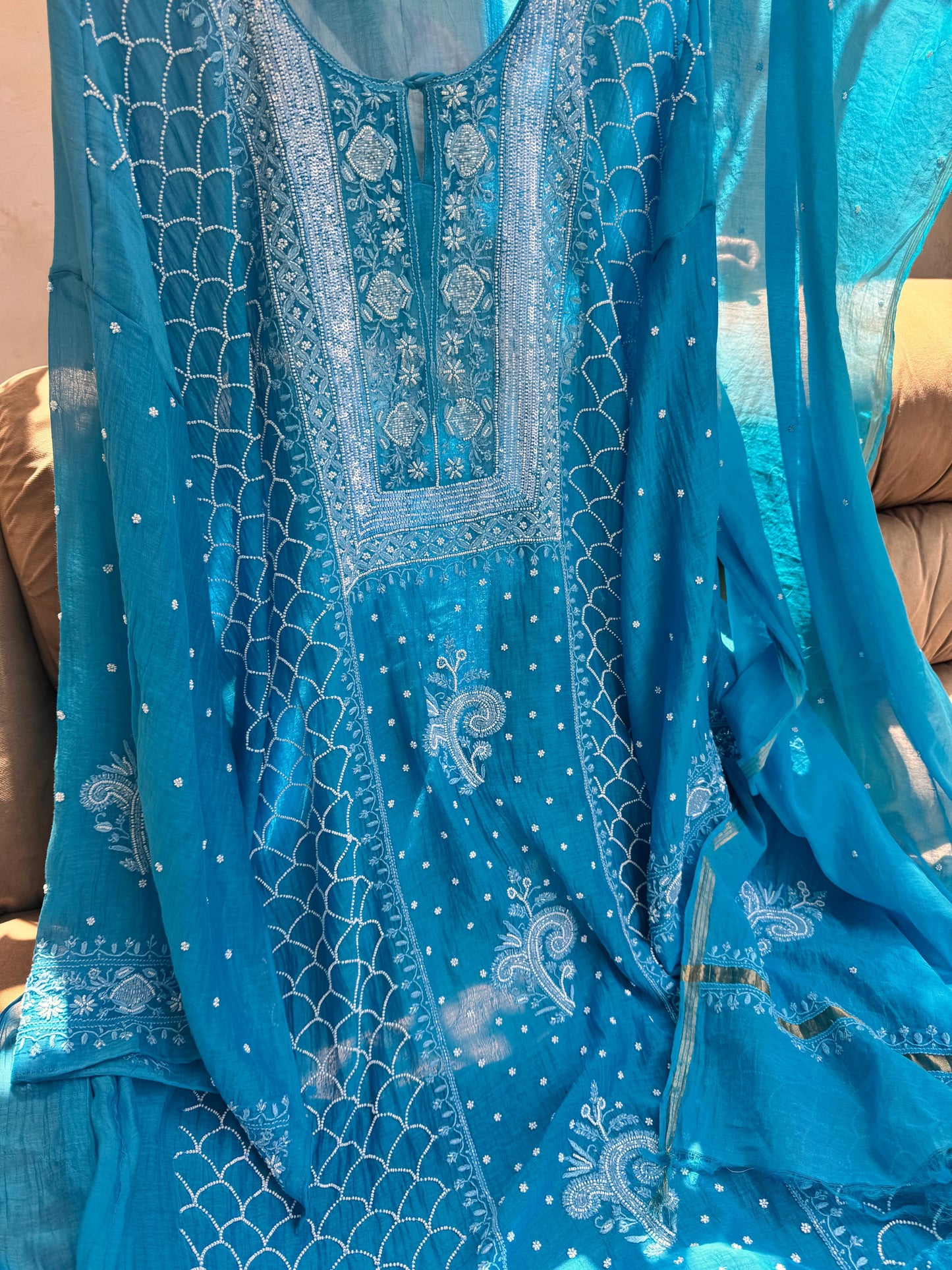 Semi-stitched Mulmul Kurta with Gorgeously Embroidered Dupatta