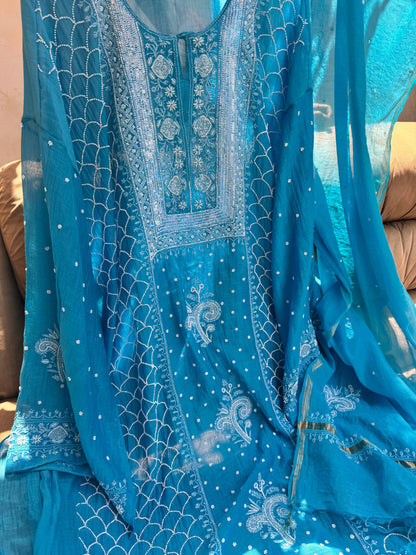 Semi-stitched Mulmul Kurta with Gorgeously Embroidered Dupatta