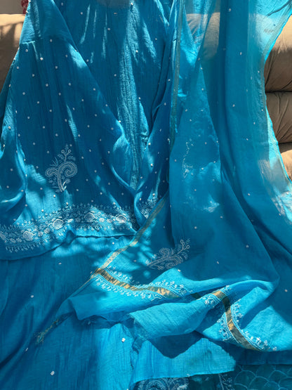 Semi-stitched Mulmul Kurta with Gorgeously Embroidered Dupatta