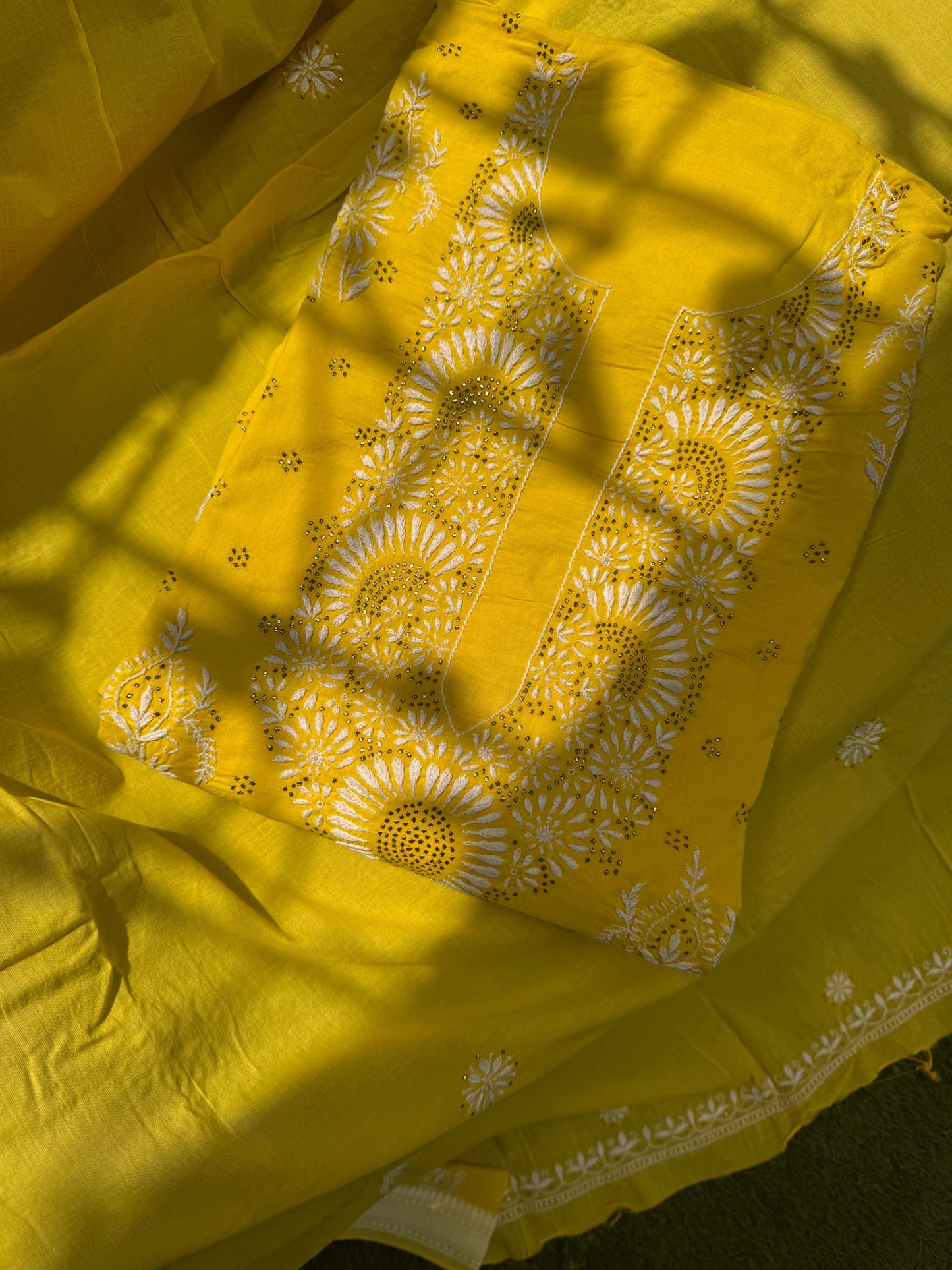 On Sale Unstitched Cotton Kurta with Chikankri work