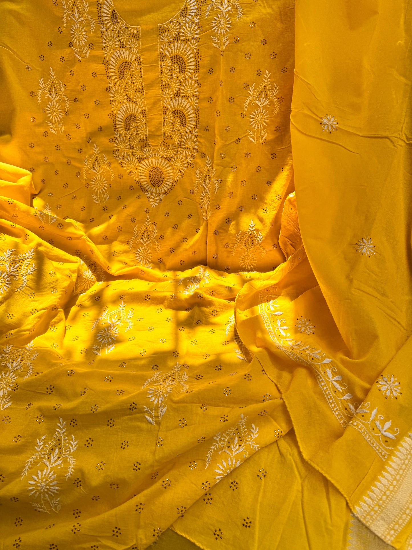 On Sale Unstitched Cotton Kurta with Chikankri work