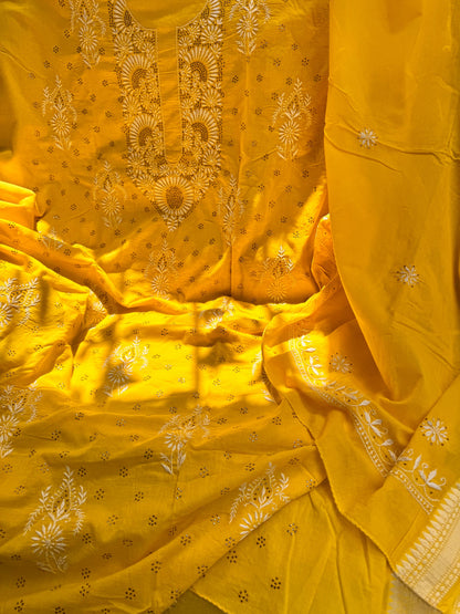 On Sale Unstitched Cotton Kurta with Chikankri work