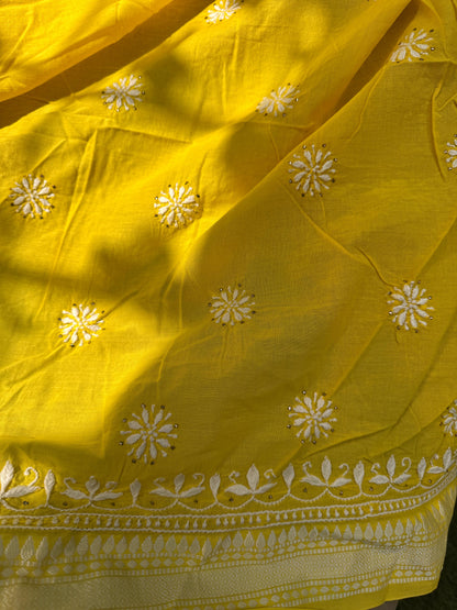 On Sale Unstitched Cotton Kurta with Chikankri work