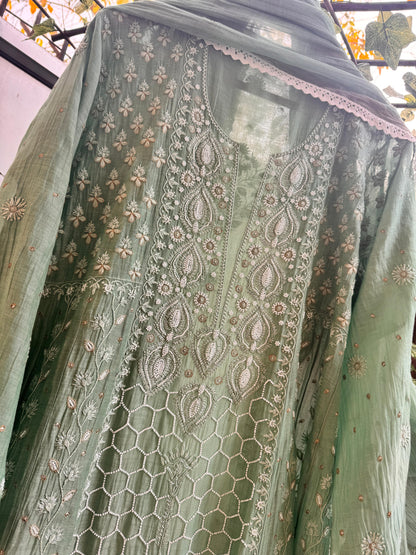 EXCLUSIVE CHIKANKARI MULMUL ANARKALI