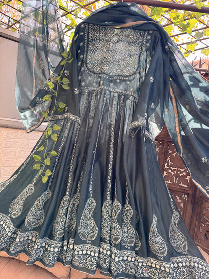 EXCLUSIVE CHIKANKARI CHANDERI SILK ANARKALI