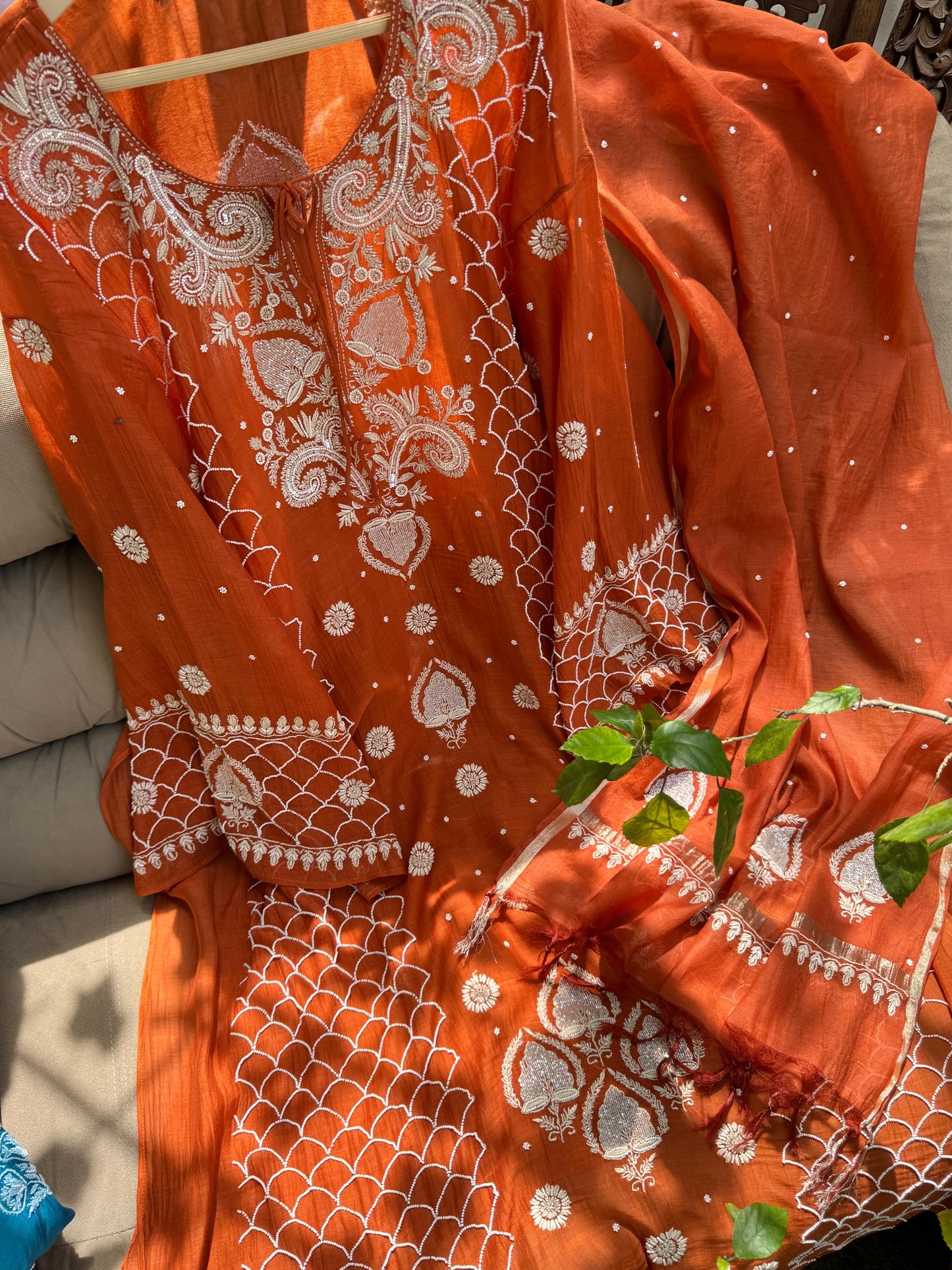 Mulmul Kurta and Dupatta with Chikankari Embroidery