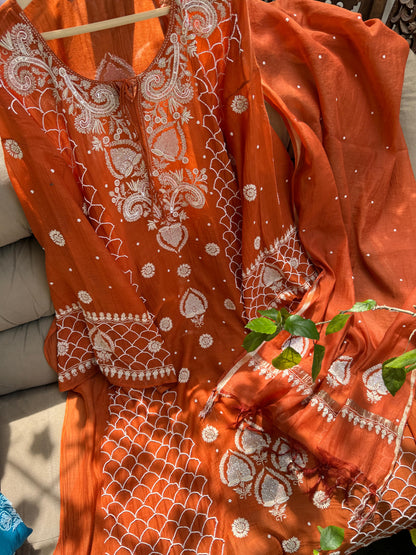 Mulmul Kurta and Dupatta with Chikankari Embroidery