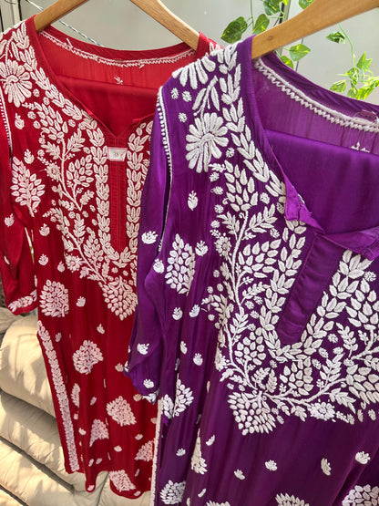 Modal kurta and pants with chikankari work