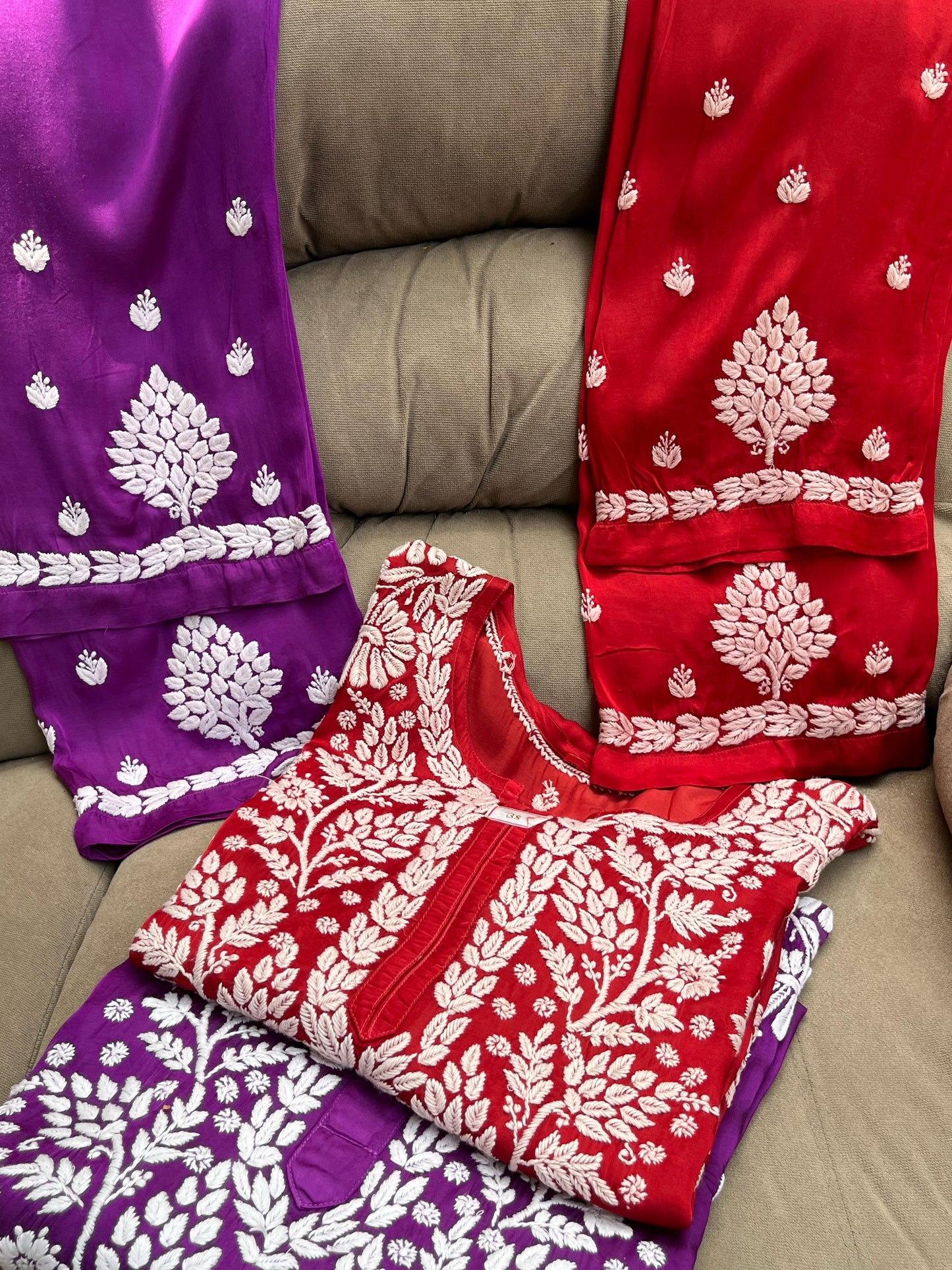 Modal kurta and pants with chikankari work